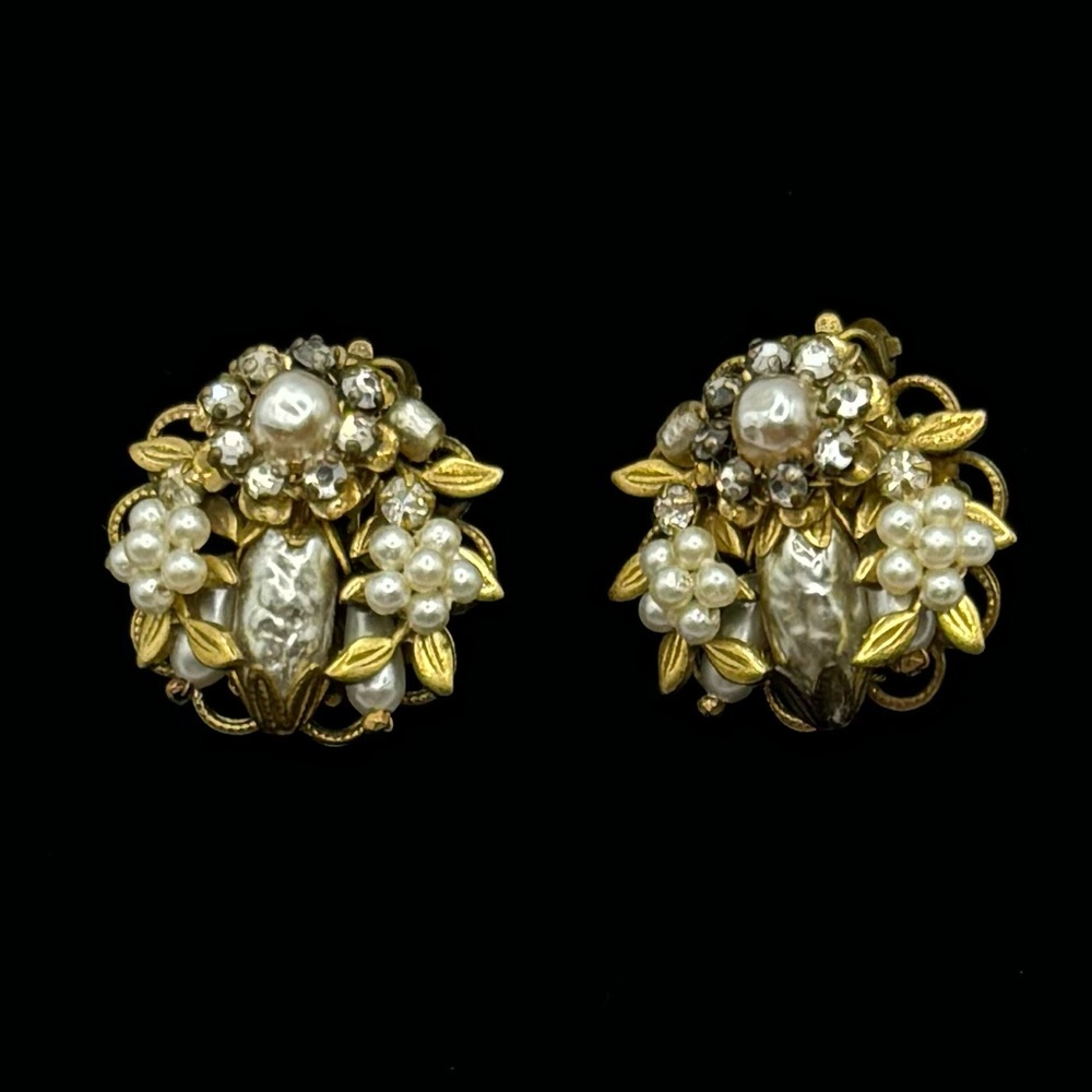 ORIGINAL BY ROBERT Vintage Pearl & Crystal Filigree Clip-On Earrings